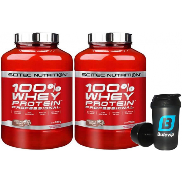 Pack Scitec Nutrition 100% Whey protein Professional 2 botes x 2,35 kg + Bulevip Shaker Pro 500 ml