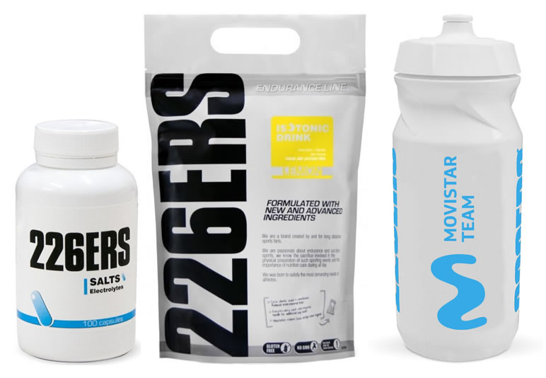 Pack 226ERS Sales Minerales - Salts Electrolytes 100 caps + Isotonic Drink 1000 gr + Bidon Movistar Team 600 ml Pack 226ERS Sales Minerales - Salts Electrolytes 100 caps + Isotonic Drink 1000 gr + Bidon Movistar Team 600 ml