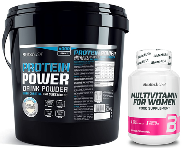 Pack BioTechUSA Protein Power 4000 gr + Multivitamin for Women 60 tabs Pack BioTechUSA Protein Power 4000 gr + Multivitamin for Women 60 tabs