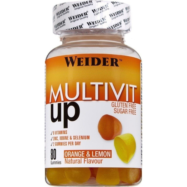 Weider Weider Multivit Up 80 gommes. Goût orange et citron. Sans sucre et sans gluten. Gommes vitaminées et minérales