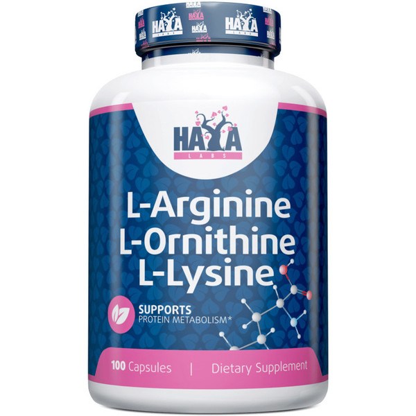 Haya Labs L-Arginina L-ornitina L-lisina 100 cápsulas