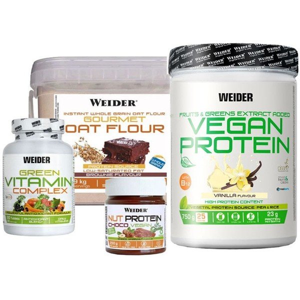 Pack Weider Vegan Protein 750 gr + NutProten Choco Vegan Spread + Green Vitamin Complex + Oatmeal 1,9 kg