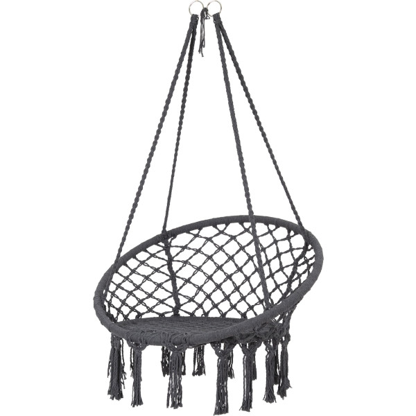 Ecd Germany Silla Colgante Diseño Macramé Hamaca Colgante ø 80 Cm Gris Columpio De Interior/exterior Cuerda De Algodón Y Ani
