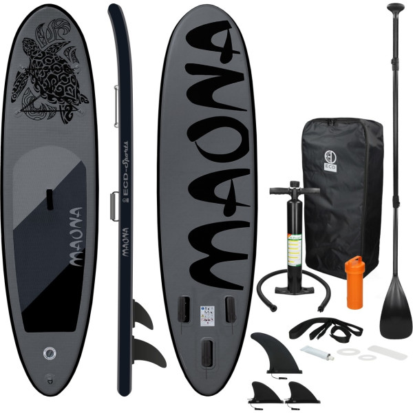 Ecd Germany Tabla Hinchable Maona Paddle Surf / Sup 308 X 76 X 10 Cm Negro Stand Up Paddle Board Pvc Hasta 120kg 3 Aletas Desliz