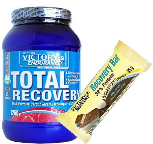 Pack Victory Endurance Total Recovery 1250 gr + Recovery Bar 1 barrita x 35 gr (32% Whey Protein) Pack Victory Endurance Total Recovery 1250 gr + Recovery Bar 1 barrita x 35 gr (32% Whey Protein)