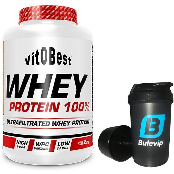 Pack Vitobest Whey Protein 100% 2 Kg + Bulevip Shaker Pro Negro - 500 ml
