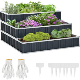 Outsunny Jardinera De 3 Niveles De Jardín Acero Arriate De Escalera Huerto Urbano Para Cultivos Plantas Flores Para Terraza Ext