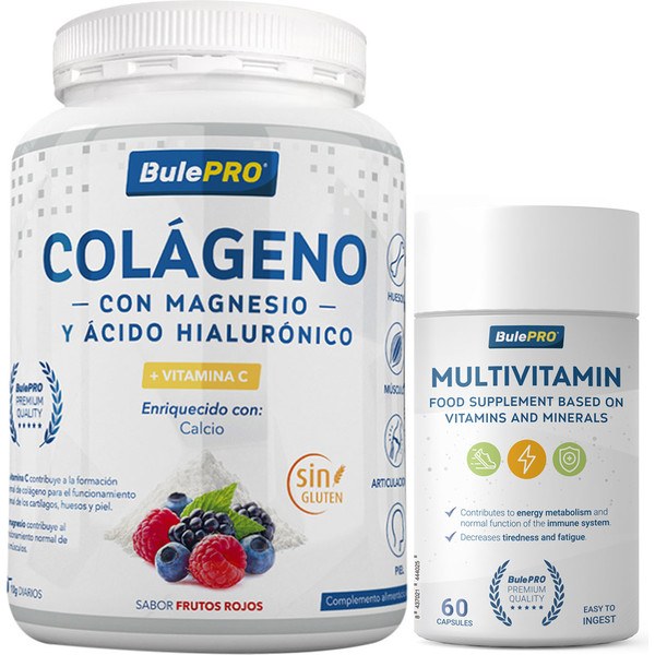 Pack BulePRO Colágeno com Magnésio e Ácido Hialurônico 300 gr + Multivitaminas 60 Cápsulas