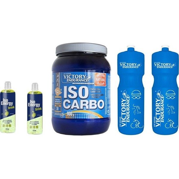 Pack REGALO Victory Iso Carbo 900 gr + Iso Energy Drink 500 Ml + Botella De Agua 750 Ml Azul