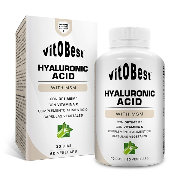 VitOBest Ácido Hialurónico 60 VegeCaps - MSM + Vitamina C / Ayuda a Fortalecer Articulaciones, Piel y Cartílagos