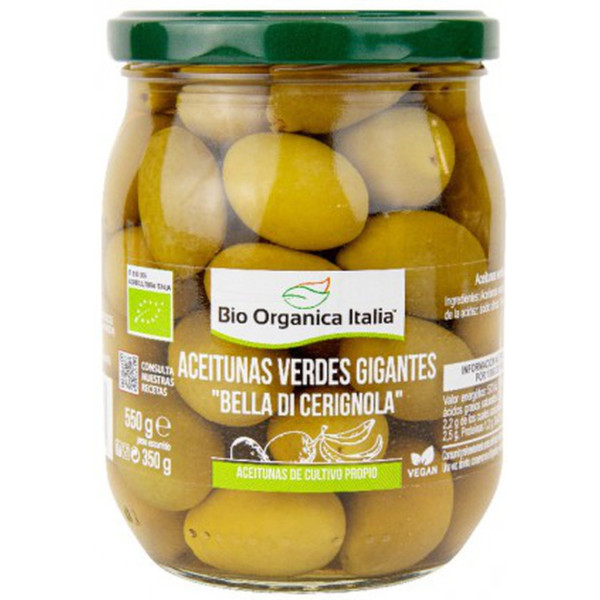 Bio Organica Italia Aceitunas Verdes Gigantes Bella Di Cerignola 550 G