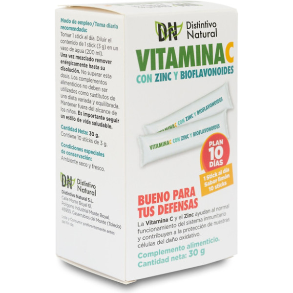 Distintivo Natural Vitamina C Con Zinc Y Bioflavonoides 10 Unidades De 3g