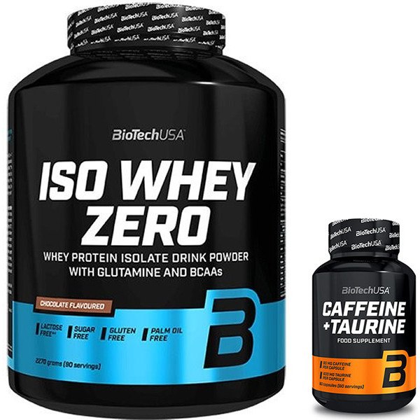 Pack REGALO BioTechUSA Iso Whey Zero 2270 gr Proteína Sin Gluten + Caffeine y Taurine 60 caps