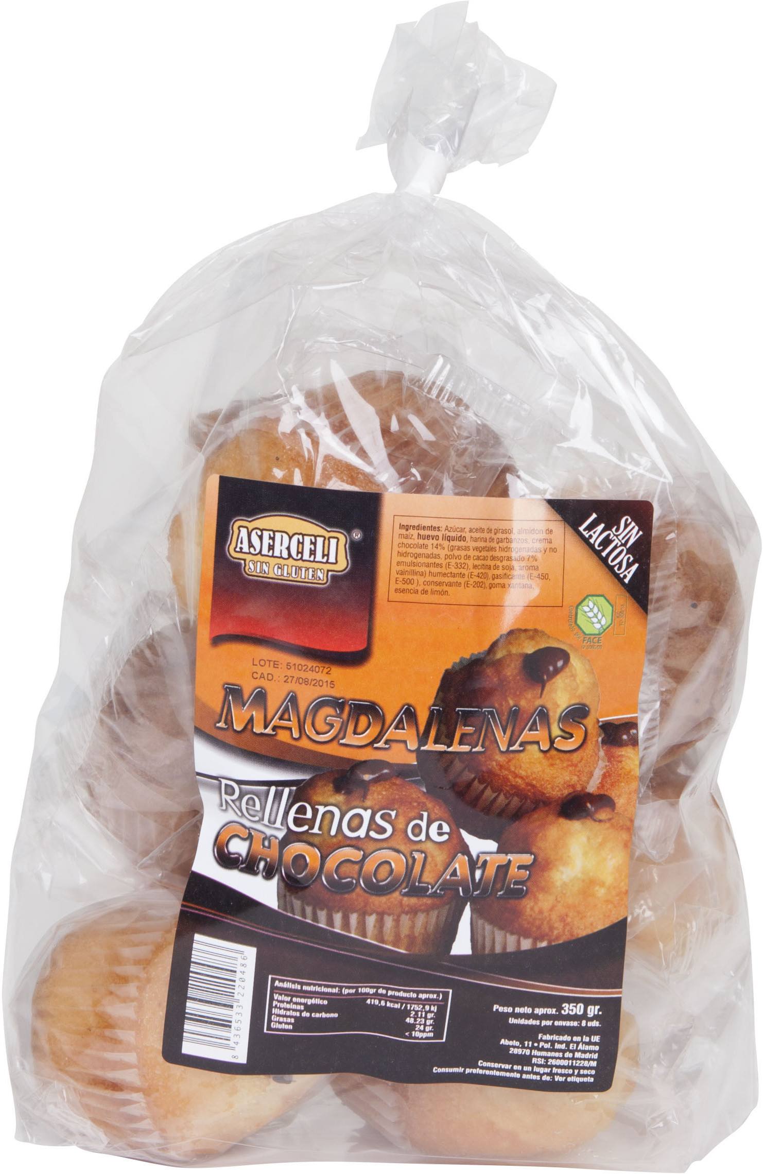 Aserceli Magdalena Chocolate 350gr Sin Gluten Aserceli Magdalena Chocolate 350gr Sin Gluten