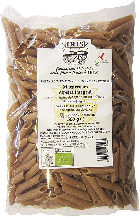 Iris Macarrones Espelta Integral Iris 500 G Iris Macarrones Espelta Integral Iris 500 G