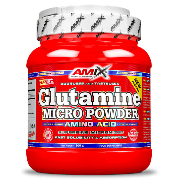 Amix Poudre de Glutamine 500 gr - Récupération - Contribue au Développement Musculaire - Acides Aminés Essentiels - Idéal pour les Sportifs
