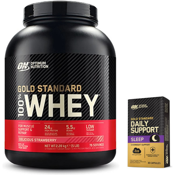 Pack REGALO Optimum Nutrition Proteína On 100% Whey Gold Standard 5 Lbs (2,27 Kg) + Gold Standard Daily Support Sleep 30 Caps