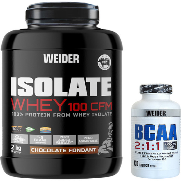 Pack REGALO Weider Isolate Whey 100 CFM 2 Kg + BCAA 130 tabs