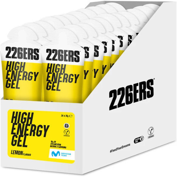 226ERS HIGH ENERGY GEL - 24 géis x 60 ml - Gel Energético Sem Cafeína - Sem Glúten, Vegan - Com Ciclodextrina - 50g de Carboidratos