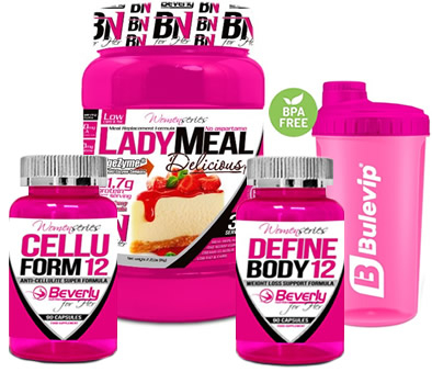 Pack Beverly Nutrition Lady Meal 1 kg + Define Body 12 90 caps + Cellu Form12 90 caps + Bulevip Shaker 700 ml Pack Beverly Nutrition Lady Meal 1 kg + Define Body 12 90 caps + Cellu Form12 90 caps + Bulevip Shaker 700 ml