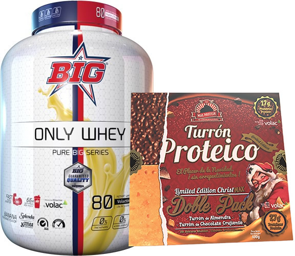 Pack BIG Only Whey Pure Big Series 2 kg + Max Protein Turron Proteico Edicion Limitada Christmax Doble Pack 400 gr Pack BIG Only Whey Pure Big Series 2 kg + Max Protein Turron Proteico Edicion Limitada Christmax Doble Pack 400 gr