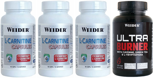 Pack Quema Grasas - Weider (L-Carnitina Capsules 3 x 45 caps) + (Fat Burner 120 caps) Pack Quema Grasas - Weider (L-Carnitina Capsules 3 x 45 caps) + (Fat Burner 120 caps)
