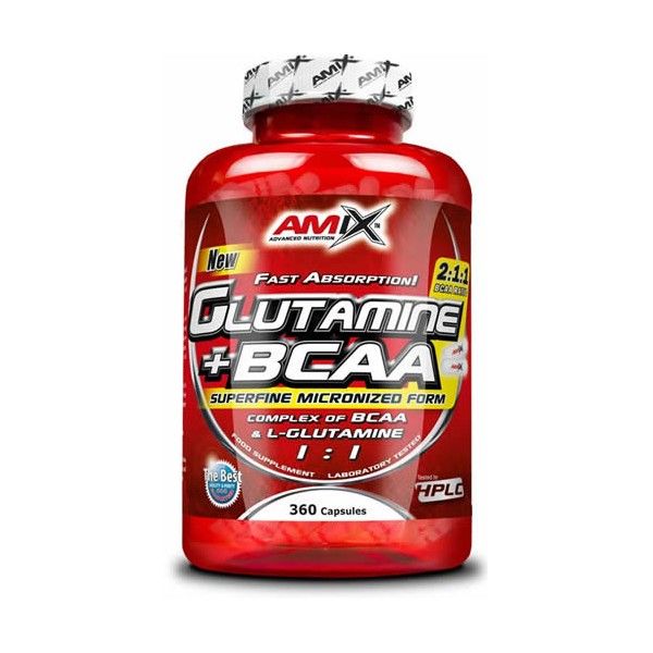 Amix Glutamine + BCAA + 360 Gélules - Acides Aminés de Récupération Musculaire, Idéal pour les Athlètes